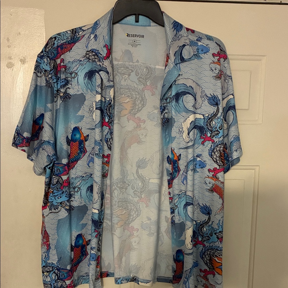 Blue Dragon Print Men's Shirt